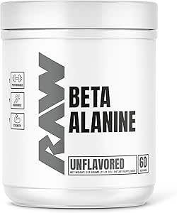 RAW Beta Alanine poudre, non aromatisé (60 portions) - poudre pré-entraînement pour les hommes et les femmes - Beta Alanine supplément pour entraînement Endurance - pré-entraînement Beta Alanine poudre pour réduction de la fatigue musculaire