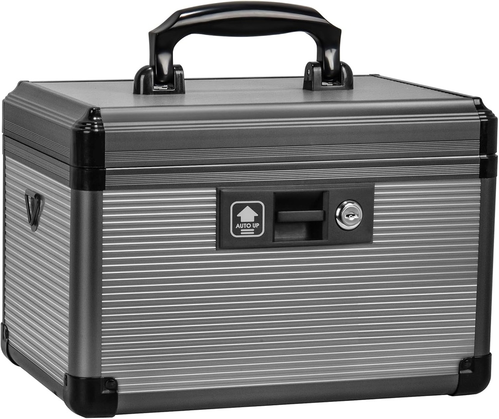 Boîte à clé avec clé, boîte à alliage d'aluminium pour les médicaments, boîte de premiers soins avec un plateau amovible pour stocker médicaments et pilules pour la maison, noir 12 * 7.68 * 7.87 pouce