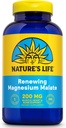 Nature's Life Renouvelant le malate de magnésium 200 mg - Un par jour - Soutien musculaire, cardiaque, nerveux et os - Absorption maximale - Verifié en laboratoire - Garantie de 60 jours - 250 portions, 250 comprimés