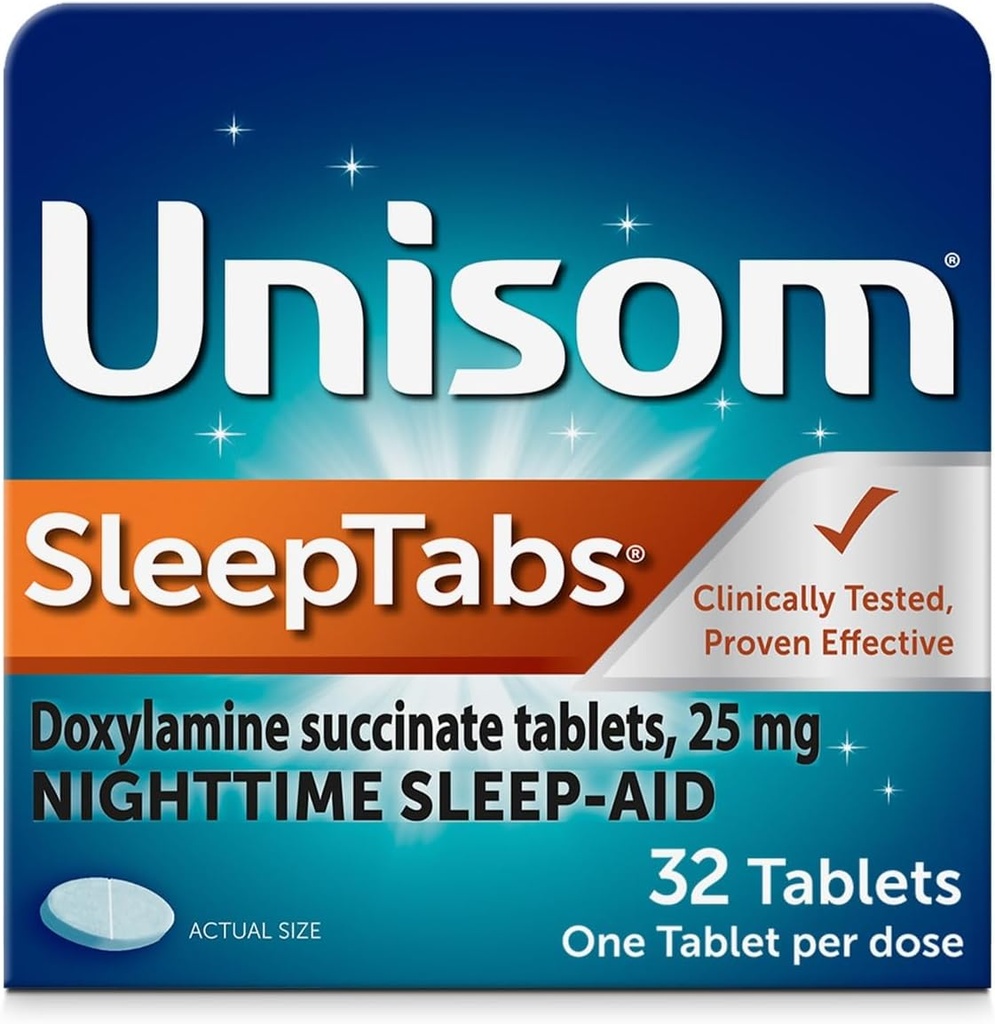 Unisom SleepTabs, Aide au sommeil de nuit, Doxylamine Succinate, 32 comprimés