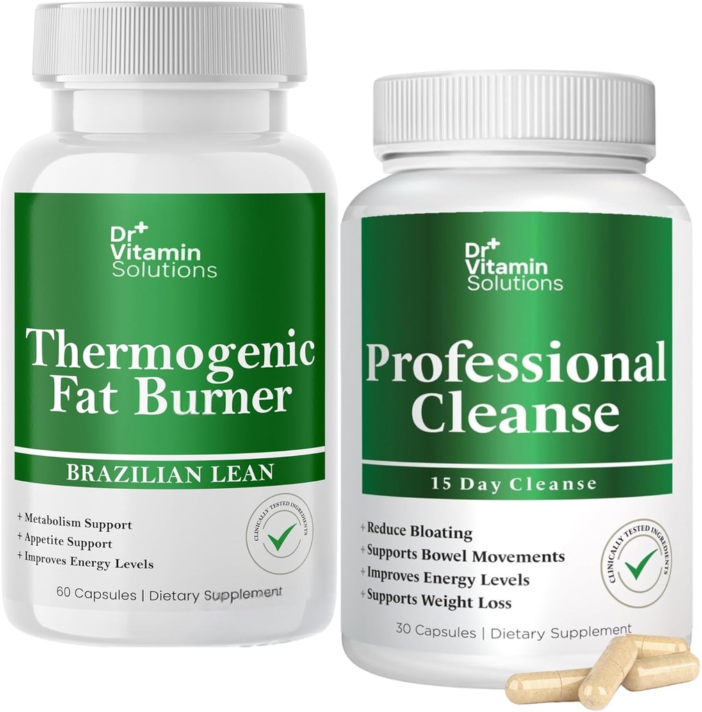 DR VITAMIN SOLUTIONS Thermogénique Fat Burner and Detox Cleanse Bundle - Nettoyage de 15 jours pour la prise en charge du poids, la santé des intestins et le dégel - 90 Capsules