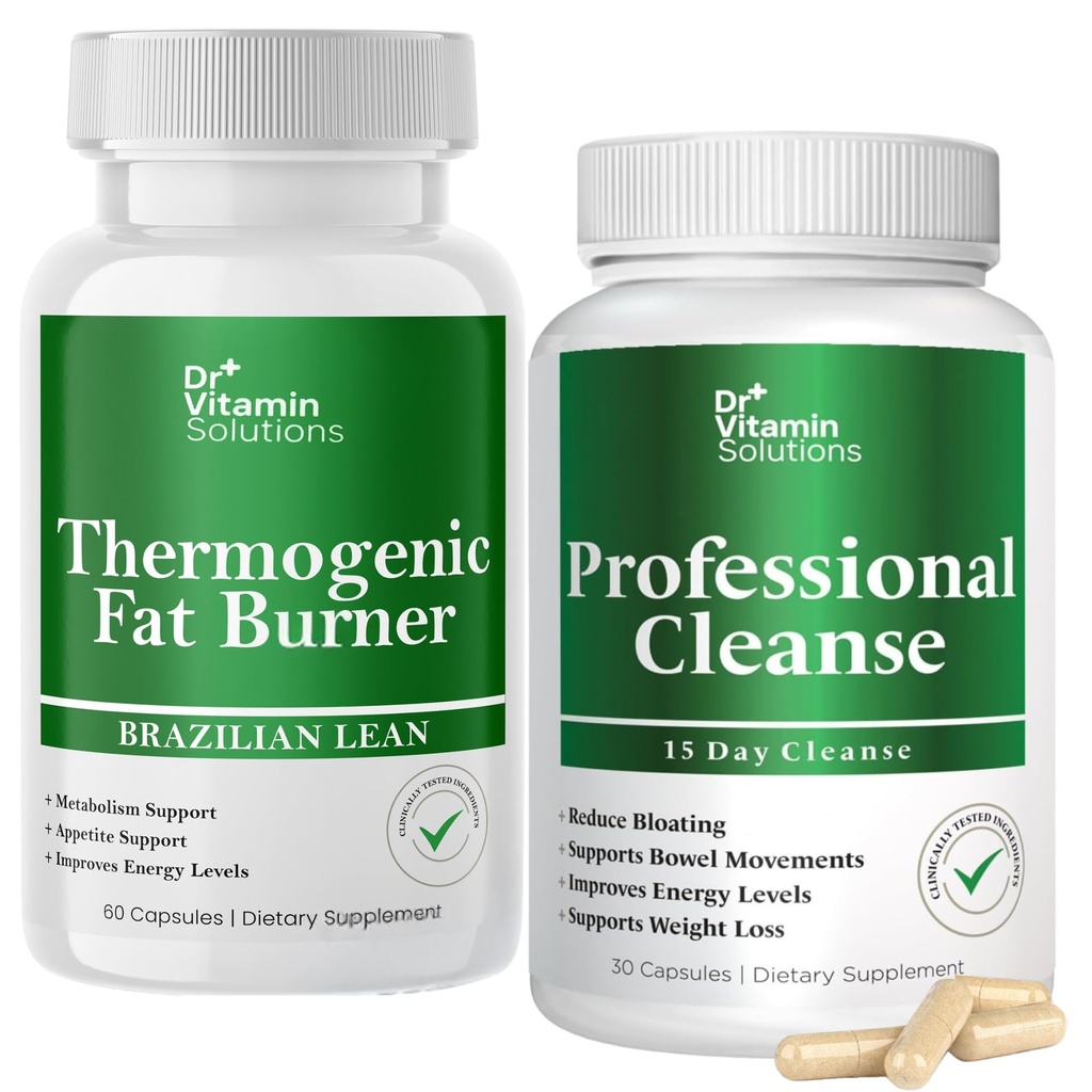 DR VITAMIN SOLUTIONS Thermogénique Fat Burner and Detox Cleanse Bundle - Nettoyage de 15 jours pour la prise en charge du poids, la santé des intestins et le dégel - 90 Capsules