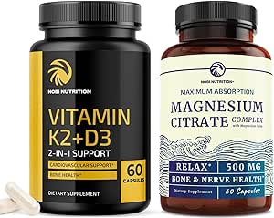Vitamin D3 K2 5000 IU (60ct) & Magnesium Citrate 500 MG (60ct) | Immune System, Strong Bones, Calm, Relaxation, Digestion & Muscle Support | Non-GMO