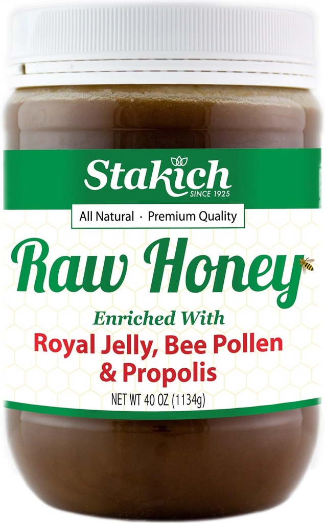 Stakich Royal Jelly, Bee Pollen, Propolis Miel cru - Pure, non traité, non chauffé - 40 Once