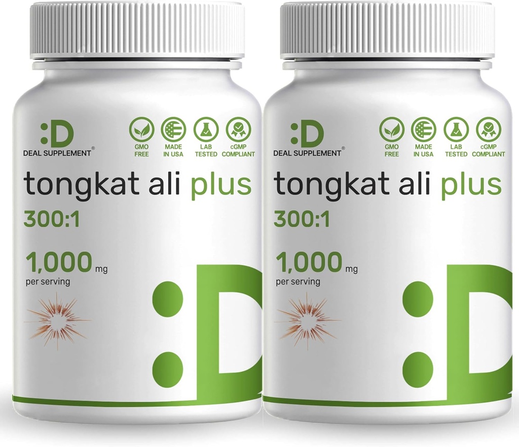 2 Pack Tongkat Ali Extract 300:1 avec de l'herbe de chèvre horny 1,100mg, 480* Capsules – Indonesian Longjack Eurycoma Longifolia Root – Supplément à base de plantes extra-fort pour l'énergie