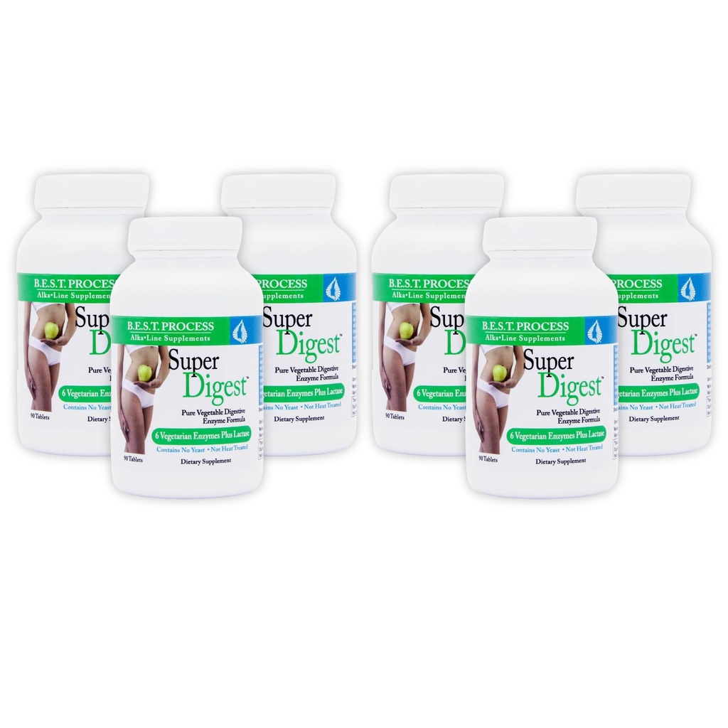 Morter SuperDigest (6 Pack) 7 Plant-Based Digestive Enzymes with Bromelain, Papain, Betaine HCL & Lactase for Digestion, Gas & Bloating Relief - Vegetarian (90 Tabs)