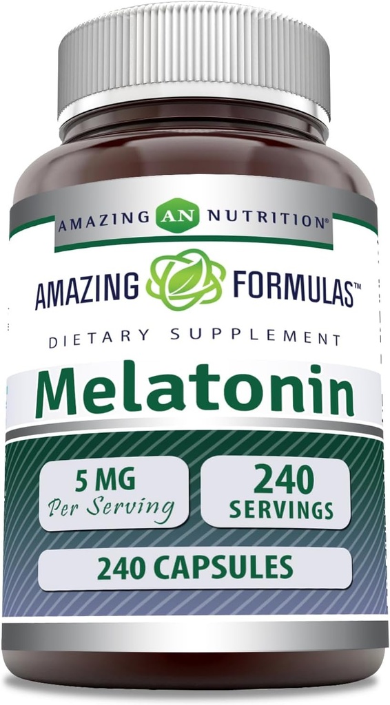 Formules étonnantes Supplément de mélatonine : 5 Mg par portion : 240 Capsules Non-GMO : sans gluten