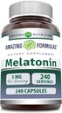 Formules étonnantes Supplément de mélatonine : 5 Mg par portion : 240 Capsules Non-GMO : sans gluten