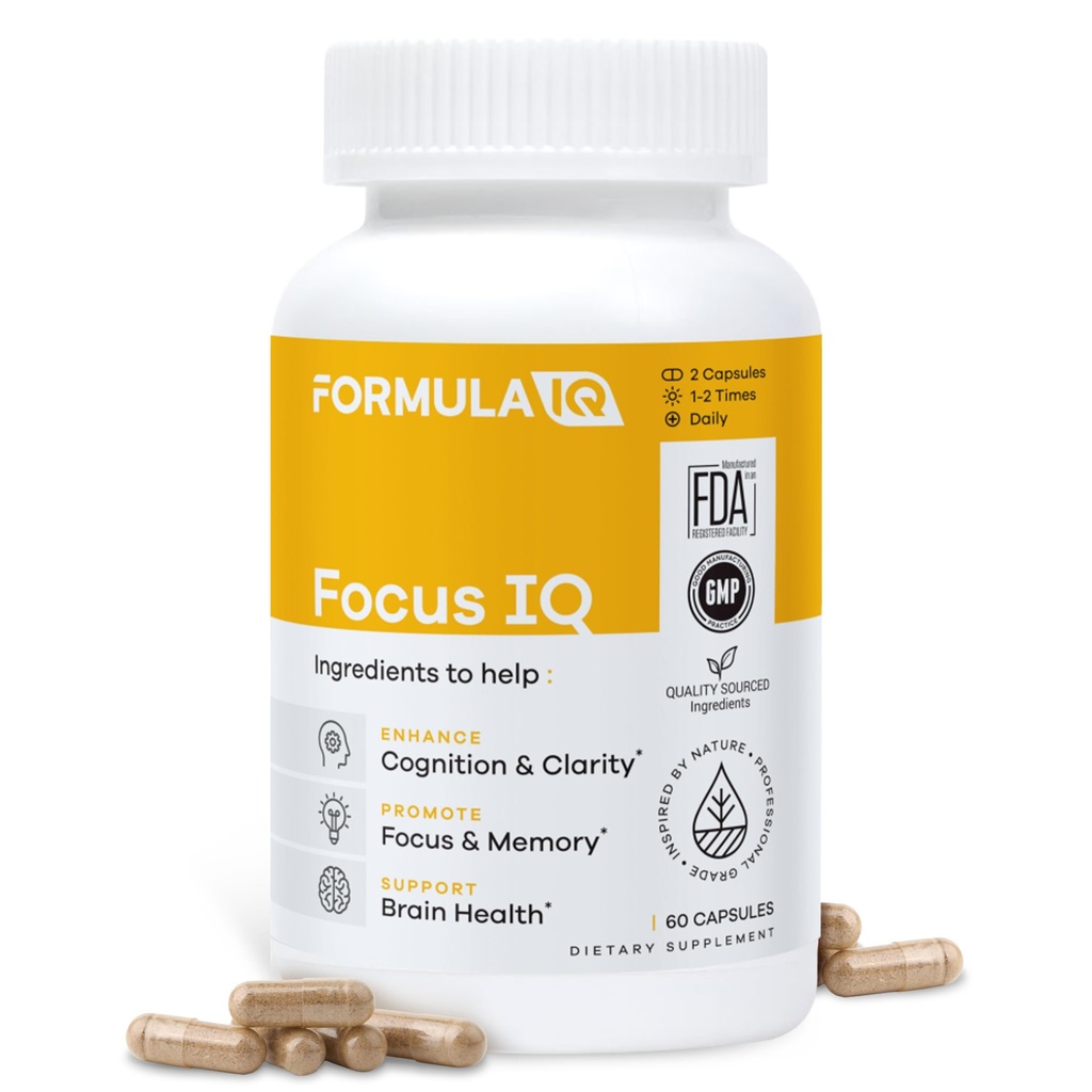 Formule IQ - Focus IQ - Suppléments Cerveau pour Mémoire et Focus - Suppléments Mémoire - Soutien cognitif - 60 Capsules