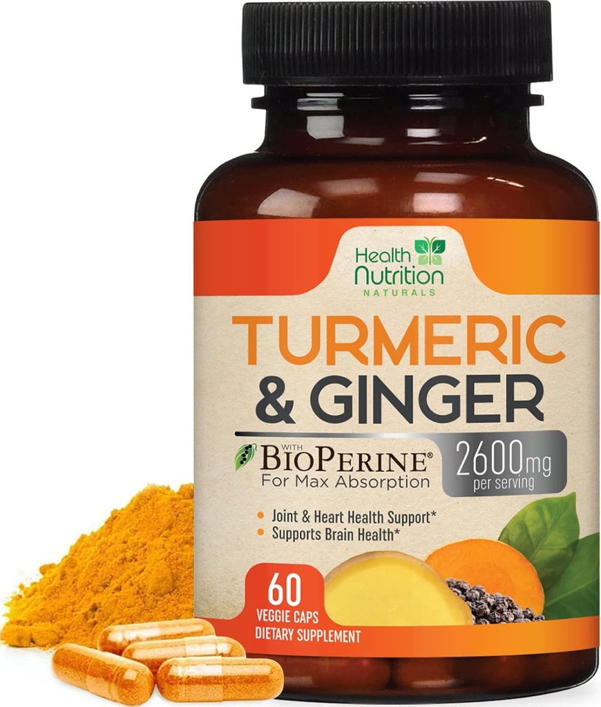 Supplément curcumin curcumin curcuma 2600mg - avec Ginger biologique et curcuma, 95% Curcuminoïdes, Pepper noir BioPerine pour la meilleure absorption, soutien de joint végétalien de la nature, non-OGM, mis en bouteille aux États-Unis - 60 Capsules