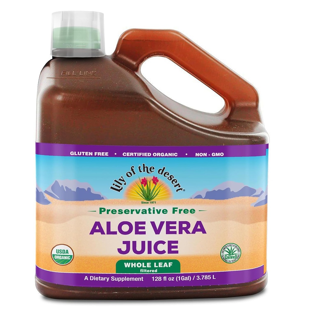 Lily of the Desert Aloe Vera Jus Préservatif libre, feuille entière filtrée Aloe Vera Buvez 128 Fl Oz avec coupe