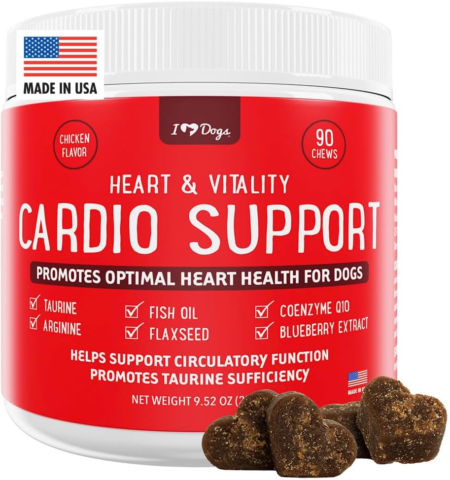 iHeartDogs Heart & Vitality Cardio Support pour chiens - Supplément santé pour chiens avec huile d'anchois, Taurine, Lin, Arginine, Extrait de Blueberry, Coenzyme Q10