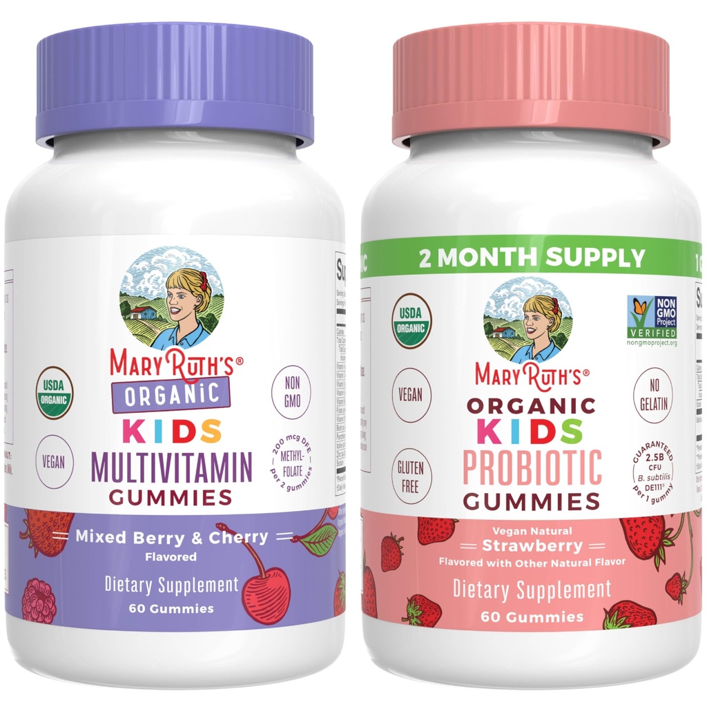 MaryRuth Organics Gummies for Kids–Multivamin (Mixed Berry & Cherry), & Probiotic (Strawberry) Vitamines pour l'immunité, la santé gustative et le bien-être général