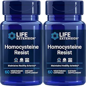 Prolongation de vie Résiste à l'homocystéine, 60 capsules végétariennes (paquet de 2) vitamine B2, B6 et B12 + folate - une fois par jour, sans OGM, sans gluten