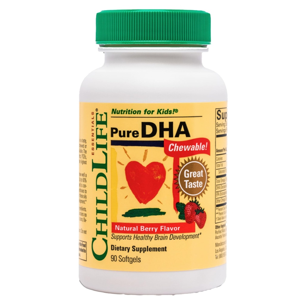 ENFANT ESSENTIELS purs DHA pour les enfants - Suppléments DHA, supplément DHA EPA Omega 3, enfants DHA Chewables, bébé DHA, huile de poisson pour les tout-petits, sans gluten - Berry naturel, 90 Softgels (paquet de 1)
