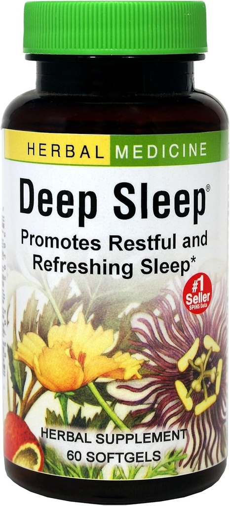 Herbs Etc. Softgels de sommeil profond - Supplément de sommeil à base de plantes - Soutien au repos et au repos avec baume de fleurs de passion, de camomille et de citron - 60 Softgels (60 portions)