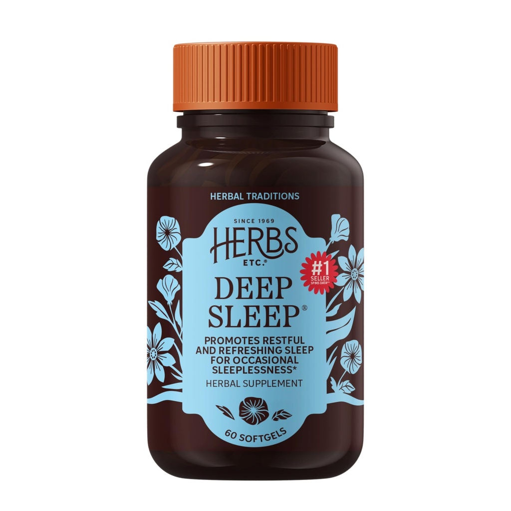 Herbs Etc. Softgels de sommeil profond - Supplément de sommeil à base de plantes - Soutien au repos et au repos avec baume de fleurs de passion, de camomille et de citron - 60 Softgels (60 portions)