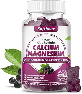 softbear Calcium Magnésium Zinc Gommies pour Adultes et Enfants, Sans Suagr Calcium Magnésium Zinc Vitamine D3 Supplément pour la force osseuse et la santé immunitaire, Mango Flavor 120 Comte