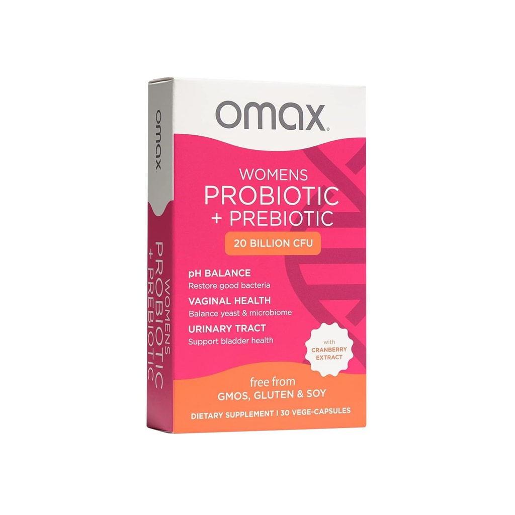 Omax Complexe de prébiotiques et probiotiques pour la santé des femmes, équilibre du pH, santé des vagins, urine, levure et prévention du VB, lactobacillus et bifidobacterium.