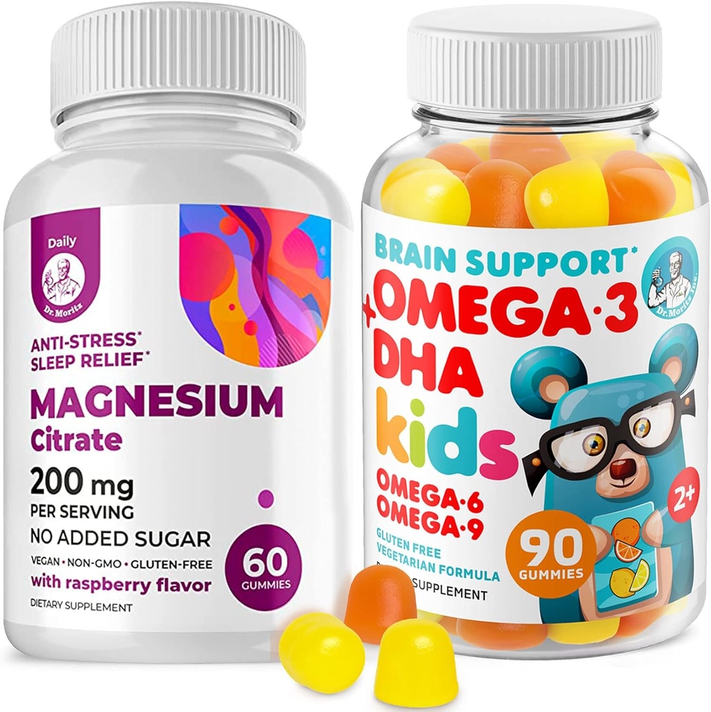 Omega3 Gummies pour les enfants avec Omega 6&9 et Magnésium Gummies - DHA Enfants Cerveau Supplément pour le cœur et le soutien de la vision – Pas d'huile de poisson et sans gluten Immune santé avec Magnésium sans sucre