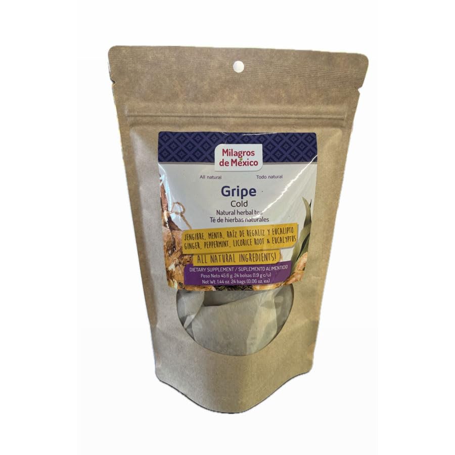 Milagros de México Té Para la Gripe, 24 Bolsitas – Mezcla Herbal para Alivio Natural de la Congestión y Resfriado/Milagros de Mexico Cold Relief Tea, 24 Tea Bags – Herbal Blend for Natural Cold and