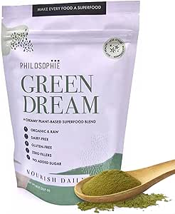 Poudre de protéines de Philosophie Vegan - Poudre de superaliments vert avec protéines de chanvre, spiruline et poudre de racine de maca - Mélange de superaliments biologique à base de plantes - Poudre de protéines pour le substitut de repas Shake, 8oz