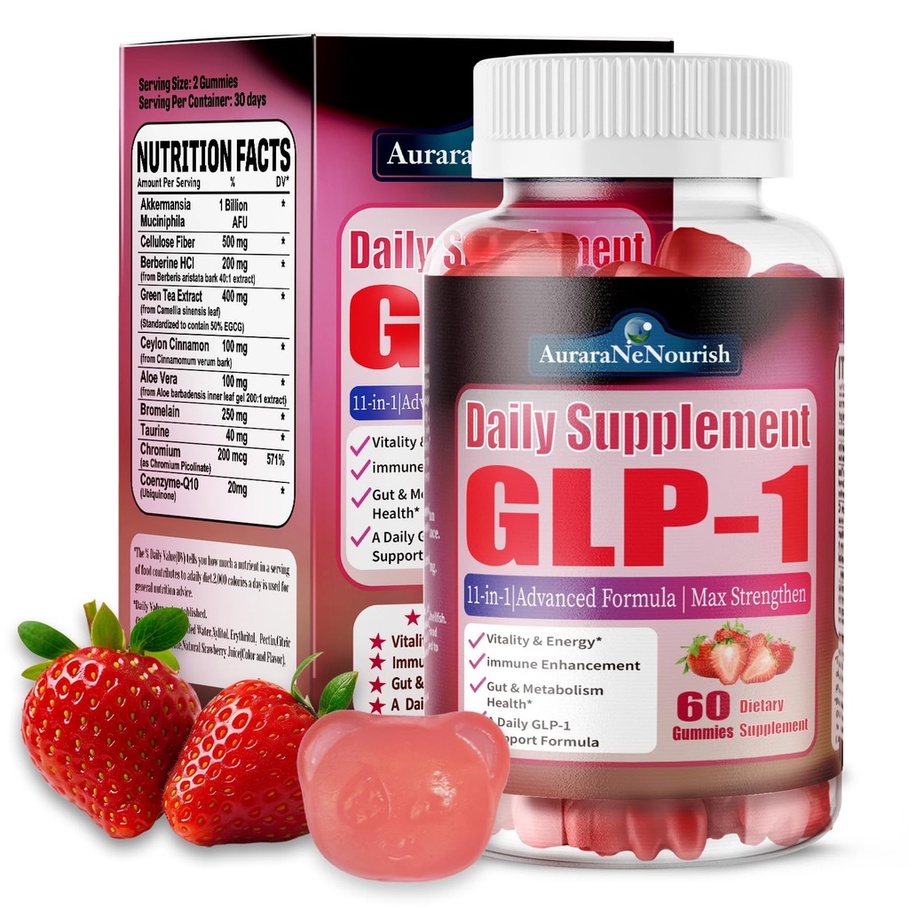 GLP-1 Supplement for Women & Men, Sugar Free Gummies GLP 1 Probiotic Akkermansia Muciniphila w. Berberine Ceylon Cinnamon Fiber Support GLP1 Levels for Metabolism Digestive & Gut Health