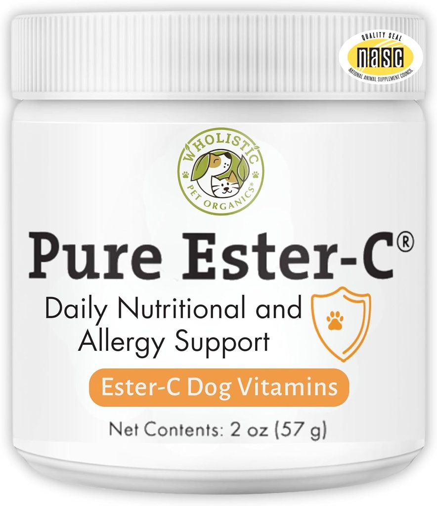 Poudre d'Ester-C pour chiens - 2 oz - Alternative saine aux chews anti-allergie pour chiens - Supplément vitamine C pour le soulagement de l'allergie pour chiens, soutien immunitaire, déchiquetant pour chiens - Fabriqué aux États-Unis