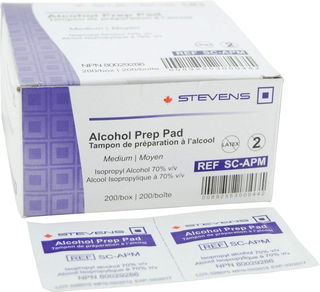 PODOCURE Alcohol Prep Pads 200 Count (Packaging may vary) | 70% Isopropyl Alcohol Sterile Wipes | 2-Ply Cotton Individually Wrapped Medium Size | Skin Prep & First Aid | NPN 80029286