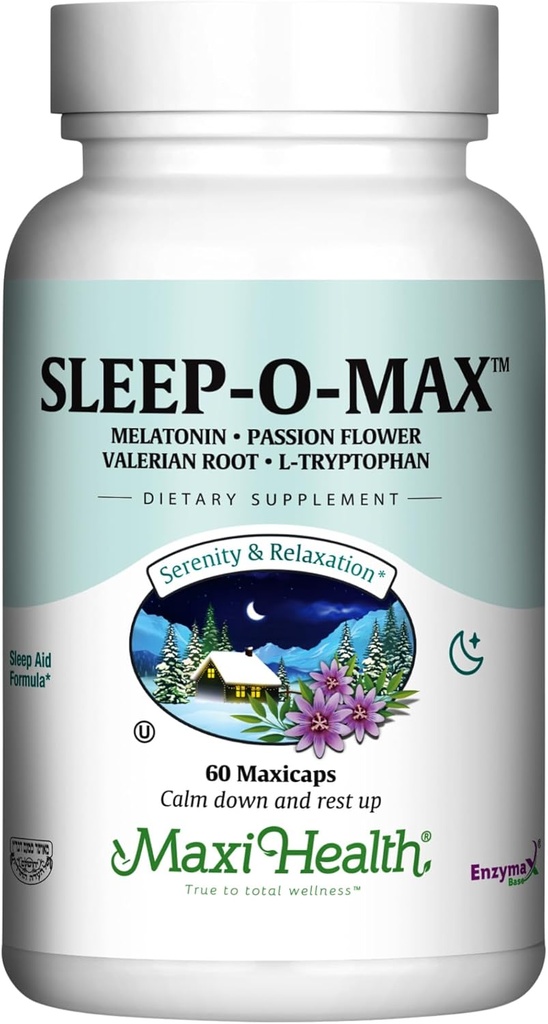 Maxi Santé Adultes Herbal Sleep-O-Max avec la racine valériane, Melatonine, Tryptophane, Passionflower - Supplément de sommeil naturel - Formule de soutien du sommeil calme