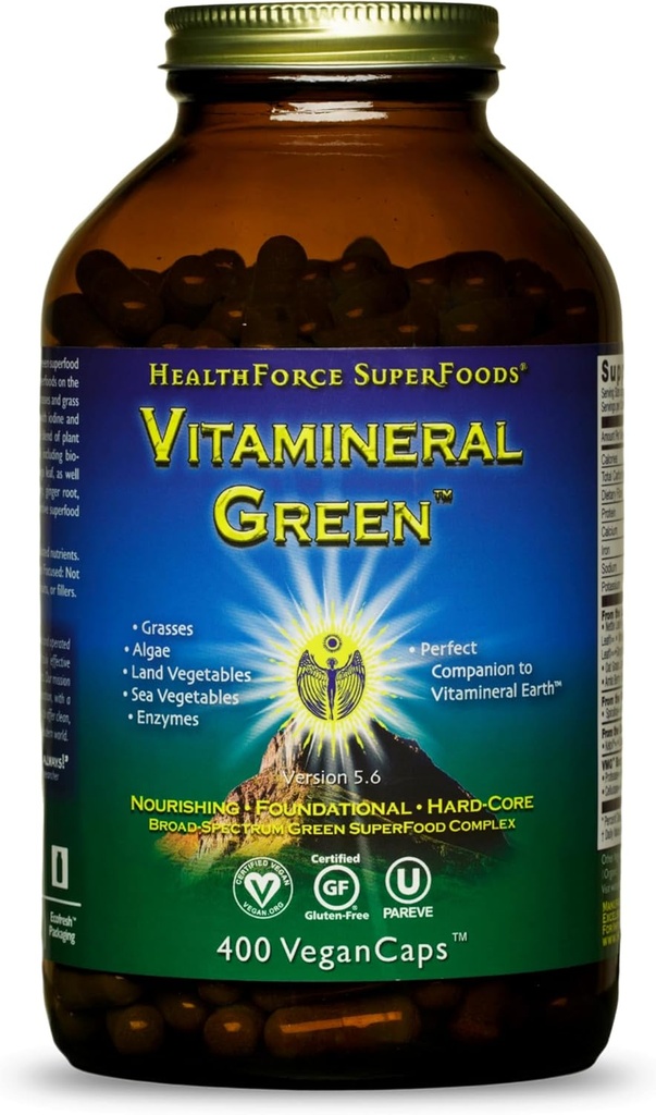 SANTE FORCE SUPERFOODS Vert Vitamineral - Supplément Minéral pour Immune & Thyroïde Support - Supplément Poudre Verte avec Ingrédients du Land - Sans gluten et végétalien - 400 Capsules