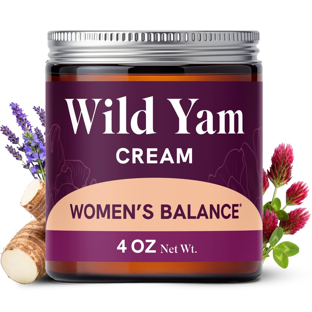 Crème de Yam sauvage pour l'équilibre hormonal $ 3450mg Yam sauvage pour la ménopause à base de plantes et le soutien des SPM $ Enrichie avec Vitex, Black Cohosh, Lavender & More $ Crème d'équilibre sans œstrogène et progestérone $ 4 Oz.