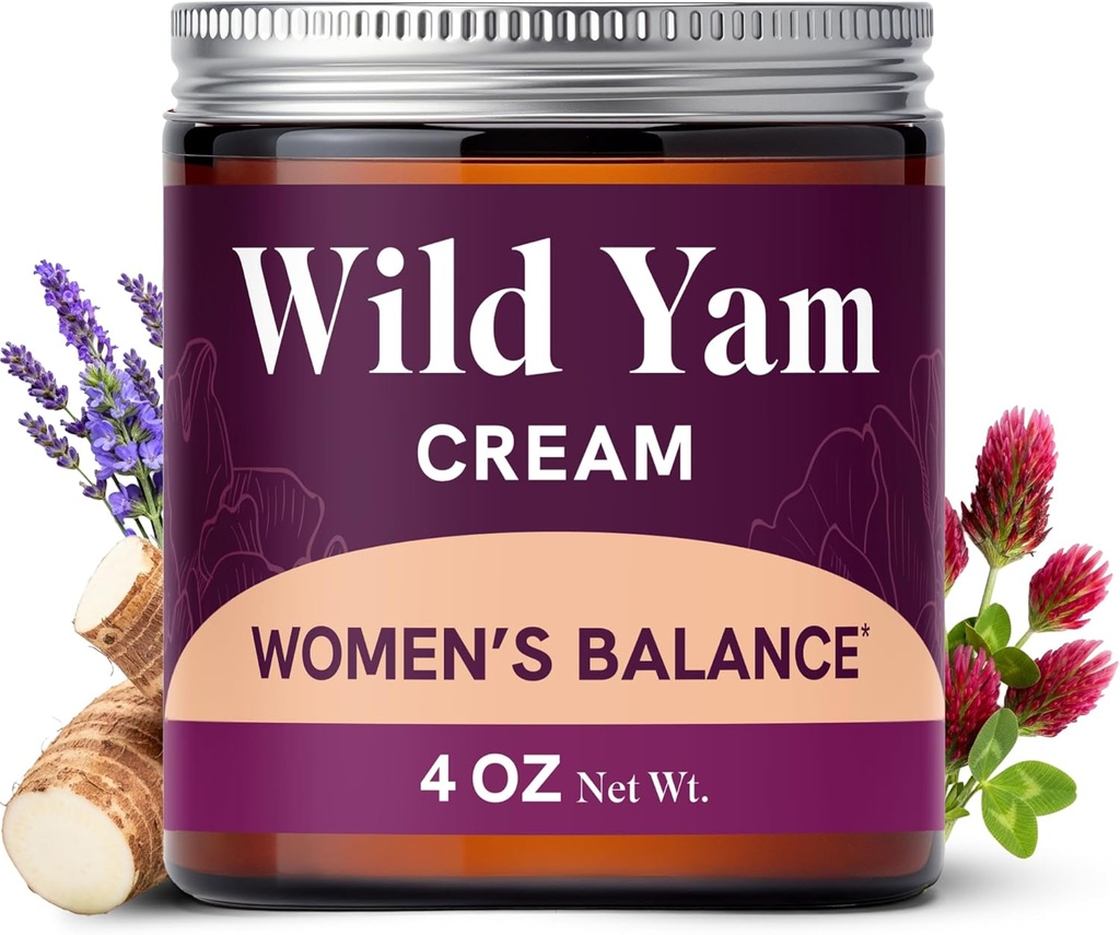 Crème de Yam sauvage pour l'équilibre hormonal $ 3450mg Yam sauvage pour la ménopause à base de plantes et le soutien des SPM $ Enrichie avec Vitex, Black Cohosh, Lavender & More $ Crème d'équilibre sans œstrogène et progestérone $ 4 Oz.