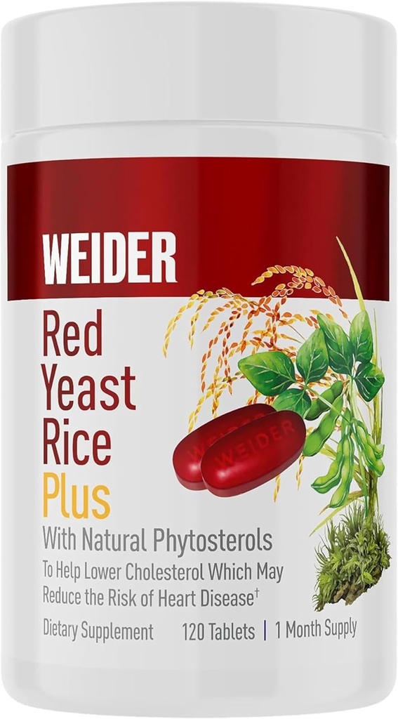 Weider Red Yeast Rice Plus 1200mg, avec 850mg de phytostérols naturels, sans gluten, un mois d'approvisionnement