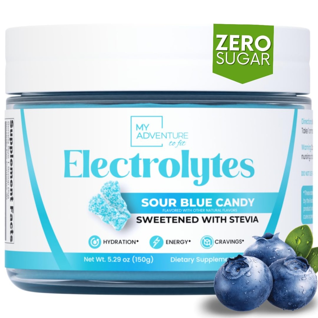 Zero Sugar - Sour Blue Candy électrolytes poudre - hydratation rafraîchissante - Sans caféine énergie - Tous les ingrédients naturels - Vegan, Keto & Paleo - Sans sucre mélange de poudre d'électrolyte - 30 portions