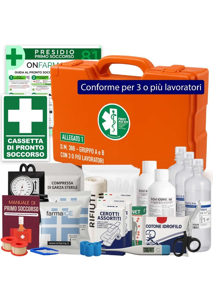 ONFARMA FARMA4 First Aid Medical Cassette Complete with Pressure Gauge and First Aid Sign Compliant with DM 388 Attachment 1 for Companies with 3 or More Workers
