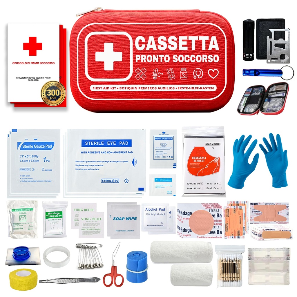 First Aid Kit 300 Accessories | Waterproof First Aid Kit | First Aid Kit Hard and Portable for Car, Home, Travel, Sport, Camping and Business