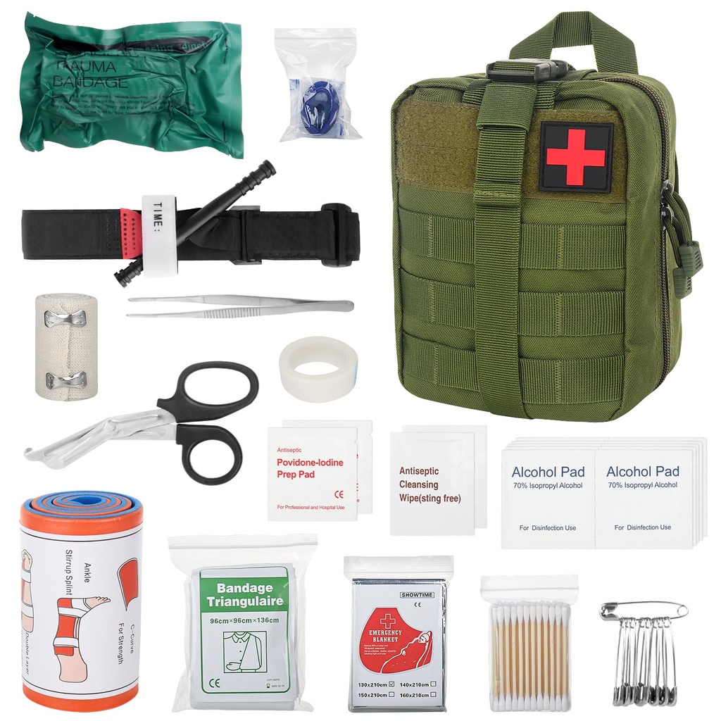 Military First Aid Kit, 46PCS First Aid Bag, Outdoor First Aid Kit, Trauma First Aid Kit for Car, Home, Travel, Outdoor Camping, Hiking