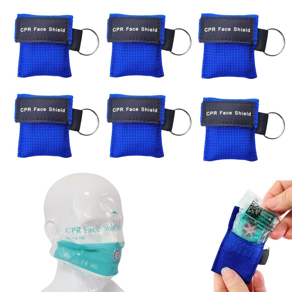 6 Pieces First Aid Respiratory Mask, Mini CPR Mask, Portable Respiratory Cloth, Pocket Mask, Mouth to Mouth Respiratory Protection for Emergency Rescue (Blue)