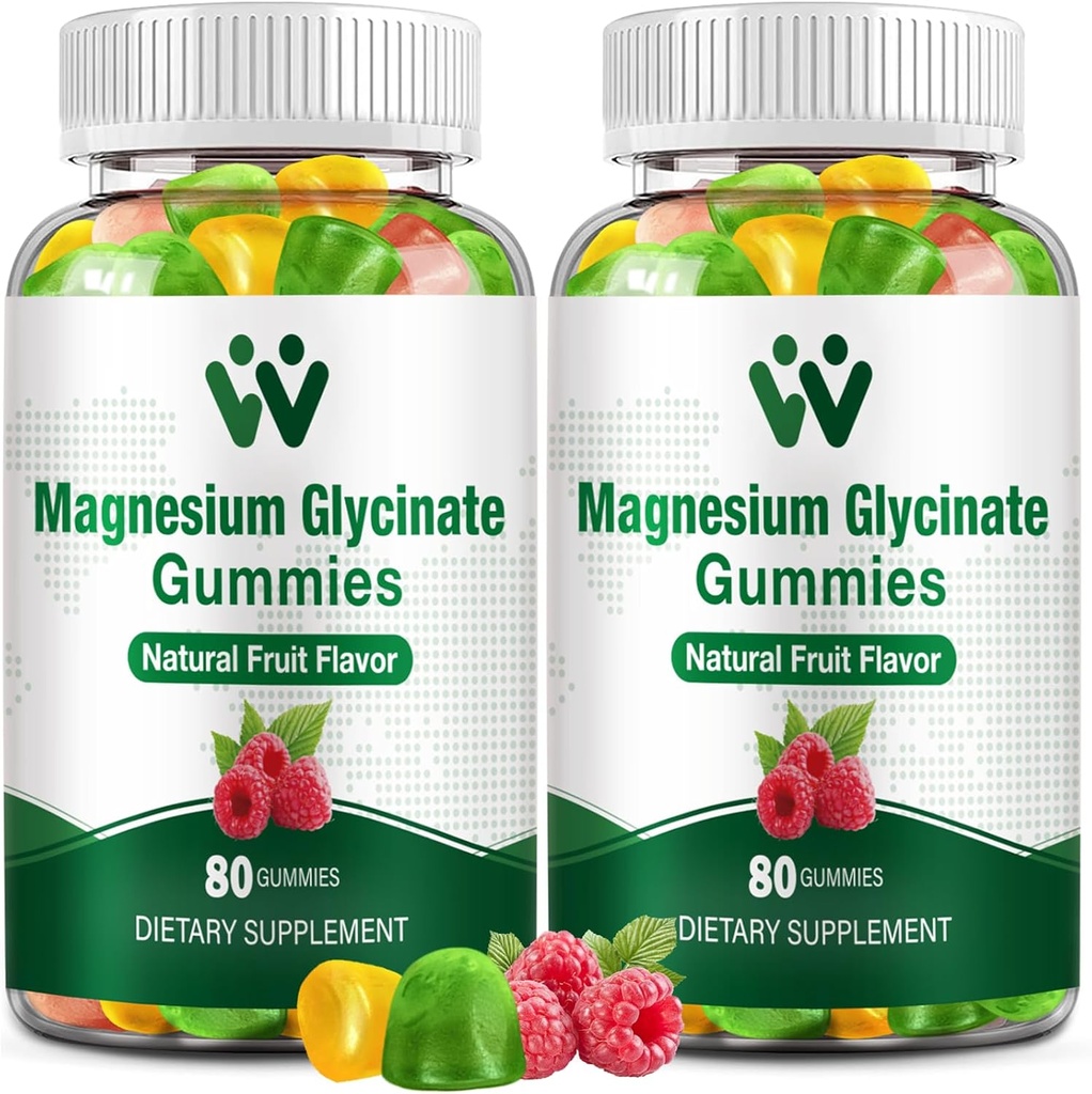 Glycinat de magnésium 400 - Supplément de magnésium pour le sommeil, le stress et le soulagement musculaire Calme Magnésium Chews pour adultes et enfants avec vitamine D, B6 Fruit Flavor, Vegan, 2 Packs