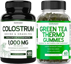 Green Tea Fat Burner Perte de poids (60 Gummies) - Supplément de perte de poids suppresseur d'appétit pour les hommes et les femmes et Colostrum (120 comte) Bovin Colostrum Capsules Suppléments - Vegan Safe & Made in USA