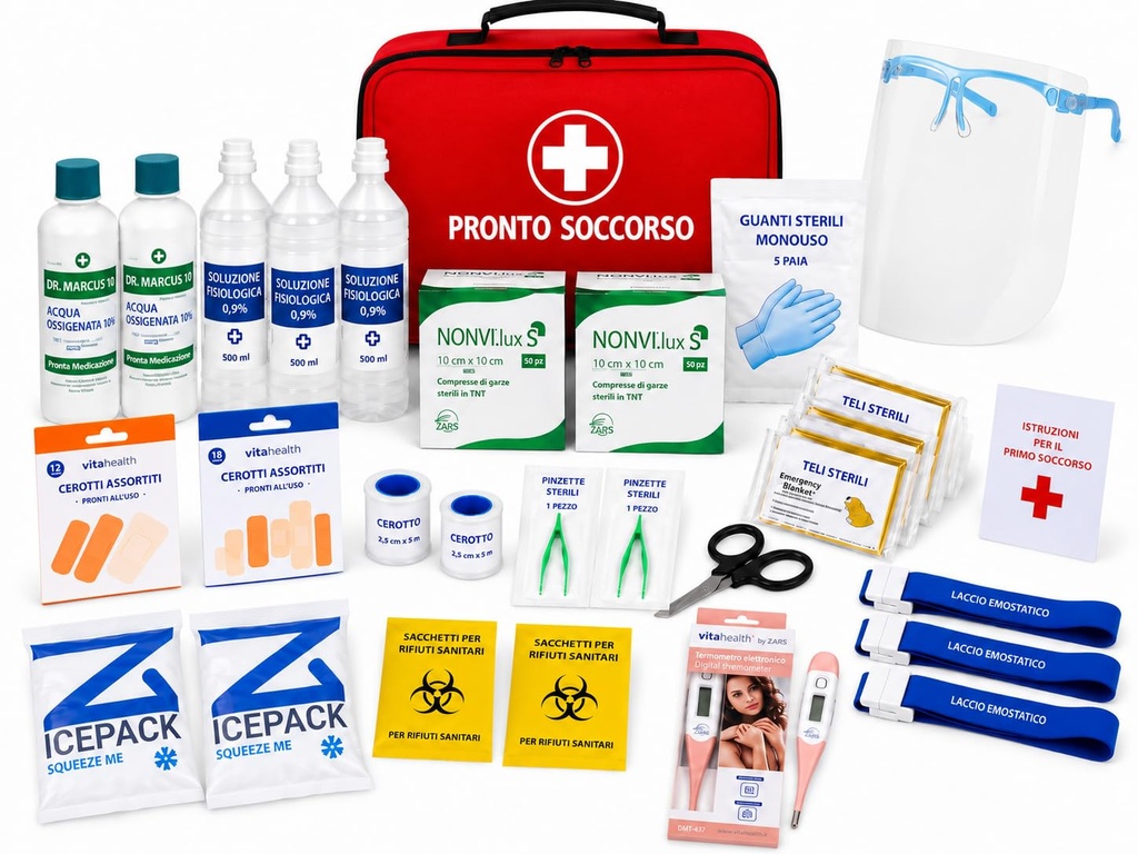 Valigetta Pronto Soccorso Aziendale Allegato 1 D.M. 388/2003 – Kit di Primo Soccorso Completo con Borsa Morbida, per Aziende fino a 2 Lavoratori, Negozi, Uffici, Laboratori e Veicoli Commerciali