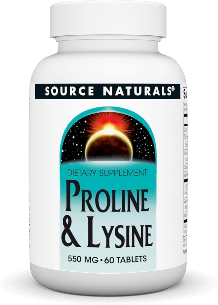 Source Naturals L-Proline & L-Lysine, 550mg - 60 Tablets