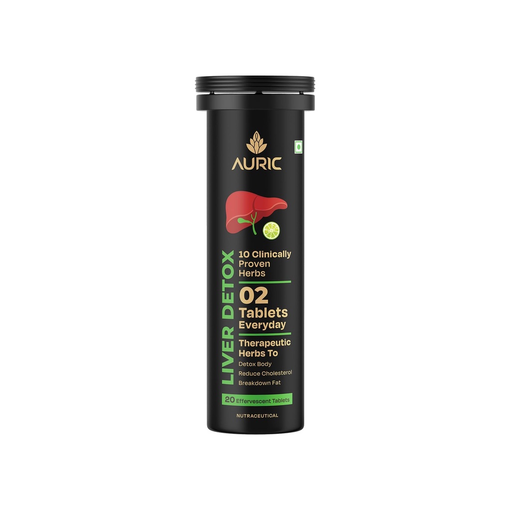 Auric Liver Detox Supplement | 20 Tablets Fizzy Water with 10 Ayurvedic Herbs | Clinically Researched Therapeutic Ingredients | Drop, Dissolve, Fizz, Drink | Liv 365