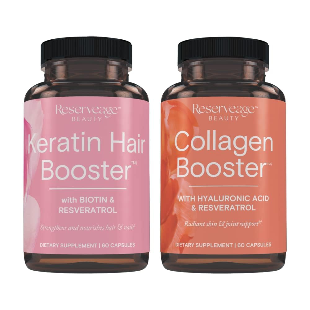 Réserve Ultra Collagen Booster & Keratin Booster Cheveux - Caractéristiques Dermaval, Biotin & Resvératrol - Soutien Cheveux et Peau - 60 Ultra Collagen Capsules, 60 Capsules Keratin