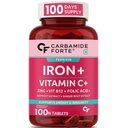 Carbamide Forte Iron Supplement for Women | Folic Acid Tablets with Vitamin C, B12, Zinc | 100 Veg Iron Tablets for Women