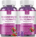 Glycinat de magnésium 400 mg, supplément de glycinate de magnésium à absorption élevée avec potassium, calcium, vitamine D, B6 et CoQ10 pour la nuit, soutien musculaire Arôme de canneberge 60 Compte (2 paquets)