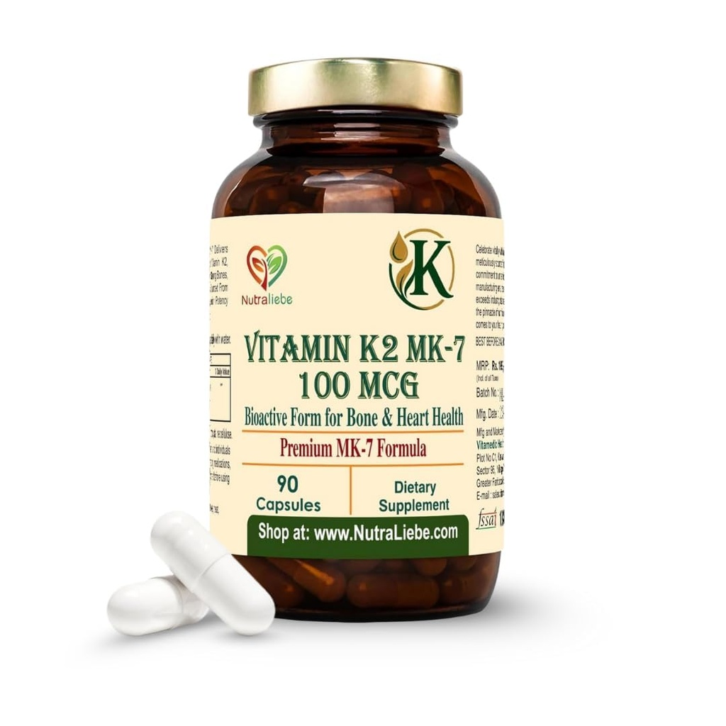 Vitamin K2 (as MK-7 Menaquinone-7) – High Bioavailability Formula for Bone Strength, Calcium Absorption & Heart Health | Supports Arterial Flexibility | 90 Veg Capsules | Non-GMO & Gluten-Free