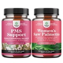 Ensemble de PMS Support et Saw Palmetto pour les femmes - Hormone Balance avec DIM, Chasteberry, Black Cohosh & Ashwagandha pour les crampes d'époque et extrait de Saw Palmetto avec Maca Root & Biotin pour la perte de cheveux