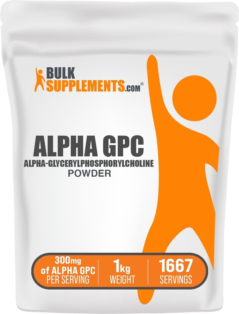 BulkSupplements.com Poudre Alpha GPC - Suppléments Choline, Alpha GPC 300mg - Sans aromatisants et sans gluten, 600mg par portion, 1kg (2,2 lbs) (paquet de 1)
